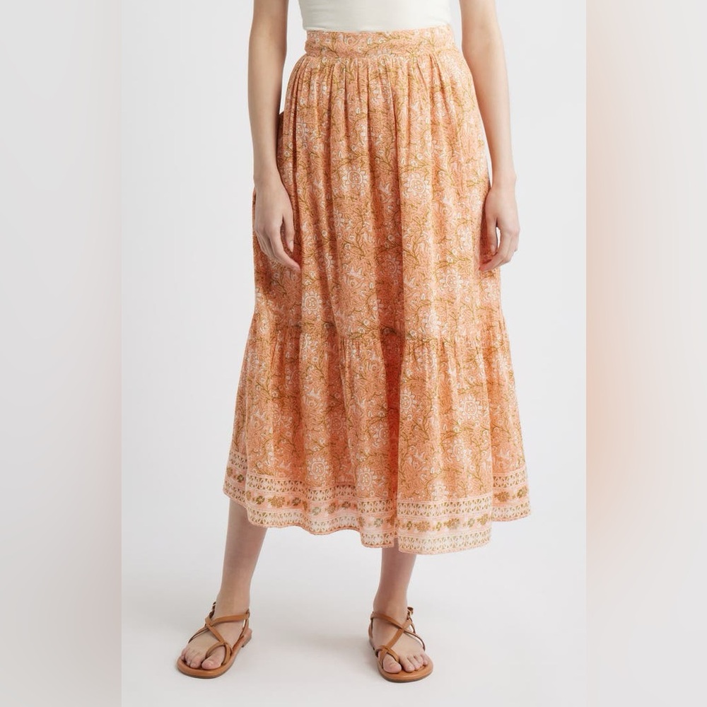 Cleobella Cream and Tan Floral Maxi Skirt